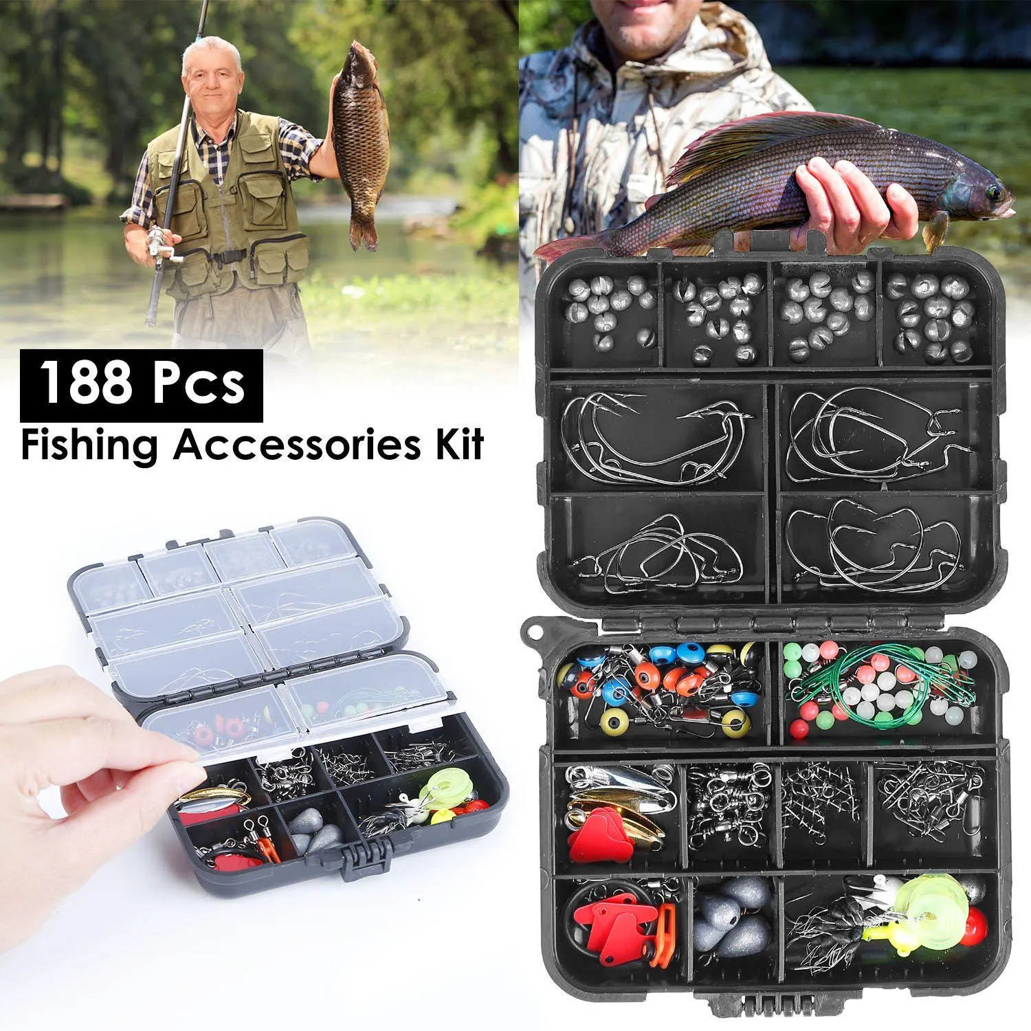 188-Pieces: Portable Fishing Accessory Kit with Tackle Box