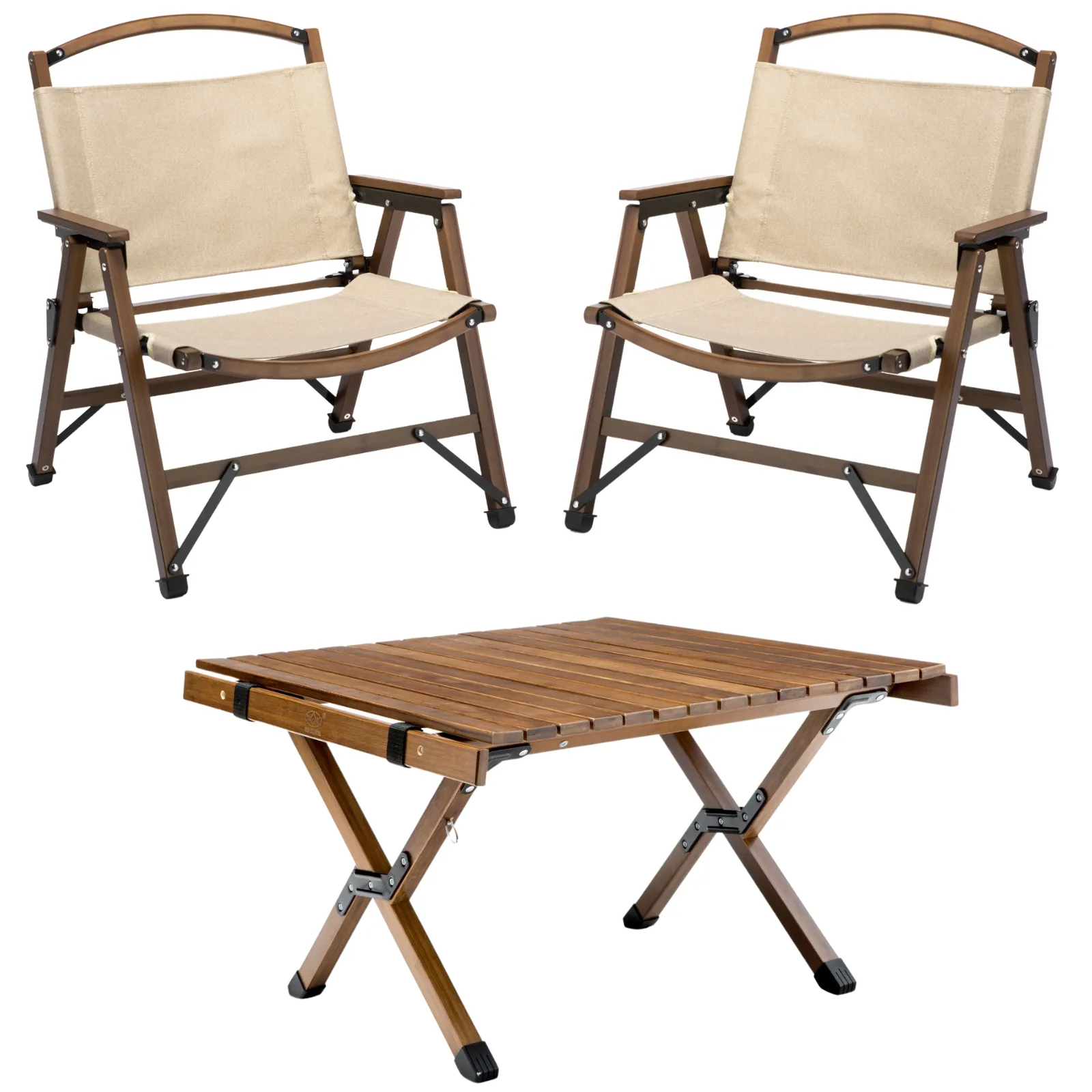 Bamboo Foldable Camping Table   2 Chairs Waterproof Wood Wooden Travel Set Kit