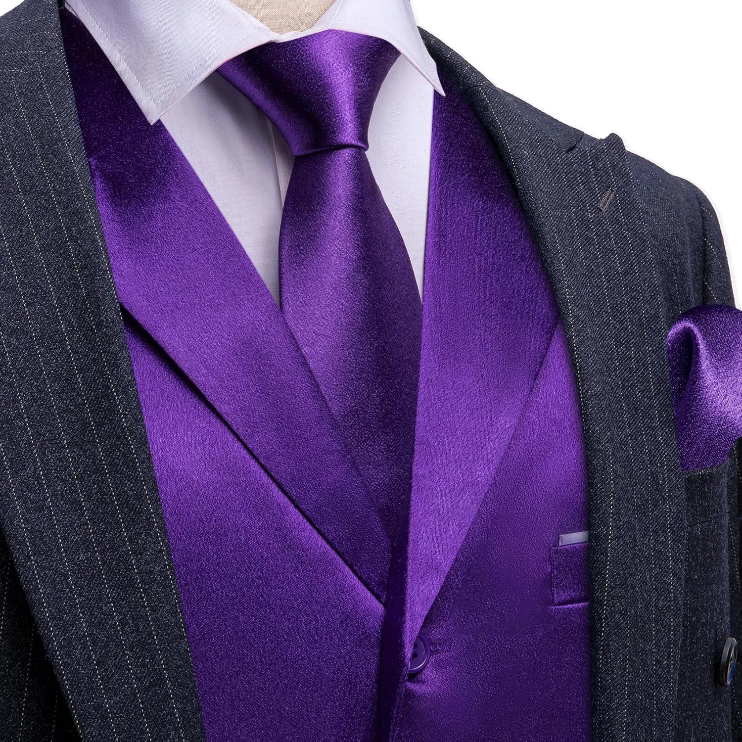 Barry.Wang Mens Satin Formal Suit Vest Tie Bowtie Set 8PC Lapel Collar Casual Slim Fit Waistcoat Wedding Party Tuxedo