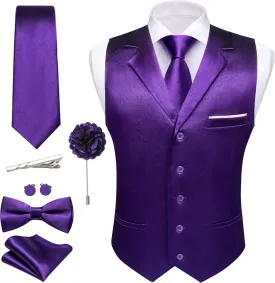 Barry.Wang Mens Satin Formal Suit Vest Tie Bowtie Set 8PC Lapel Collar Casual Slim Fit Waistcoat Wedding Party Tuxedo