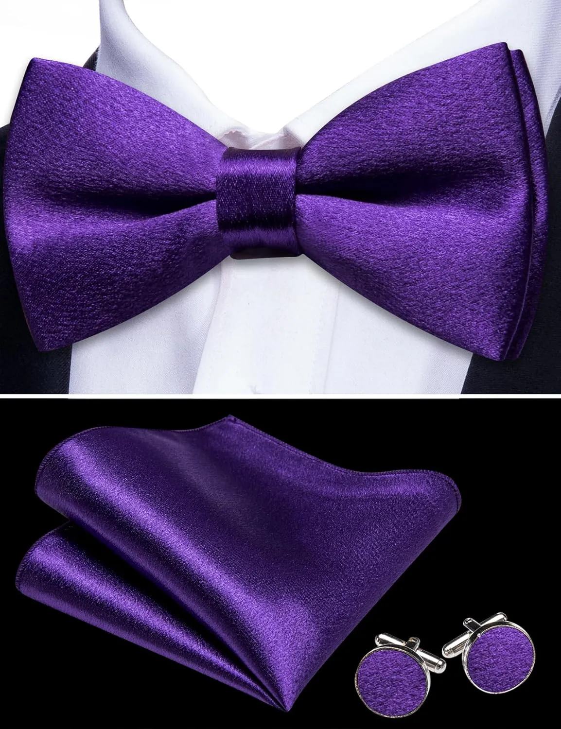 Barry.Wang Mens Satin Formal Suit Vest Tie Bowtie Set 8PC Lapel Collar Casual Slim Fit Waistcoat Wedding Party Tuxedo