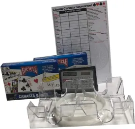 Bicycle Canasta Set w/ 4 Decks of Cards, Score Sheet, Revolving Card Tray and Calculator