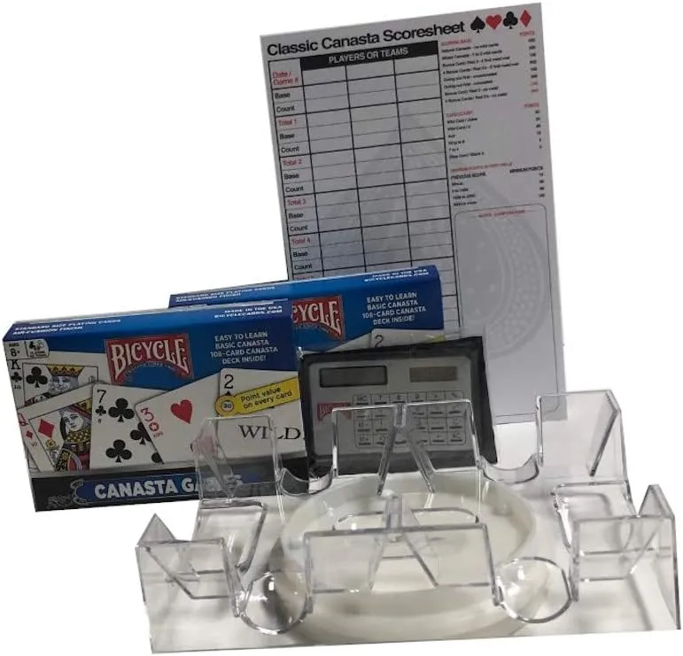 Bicycle Canasta Set w/ 4 Decks of Cards, Score Sheet, Revolving Card Tray and Calculator