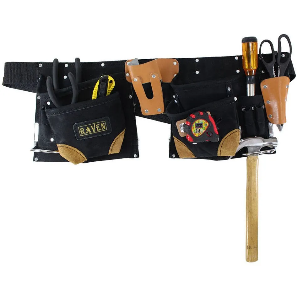 Black Suede Tool Belt with 12 Pockets  - AS2103A-BLK