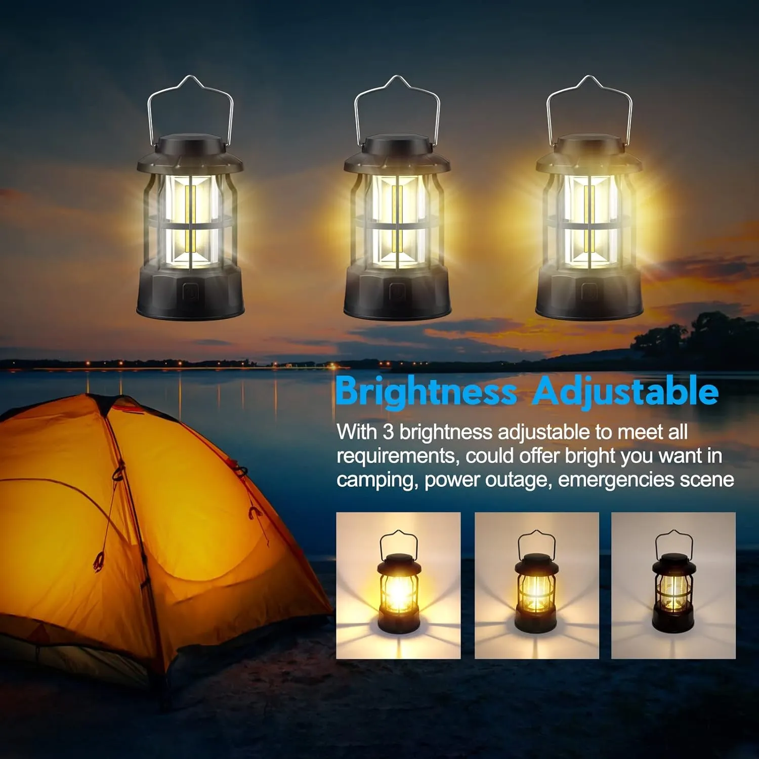 Camping Lanterns Battery Operated, 2 Pack LED Camping Lights Brightness Dimmable, IPX4 Waterproof Camping Lamps, Portable Camping Lamp for Hurricane, Emergency, Home, Shed and More [Energy Class A  ]