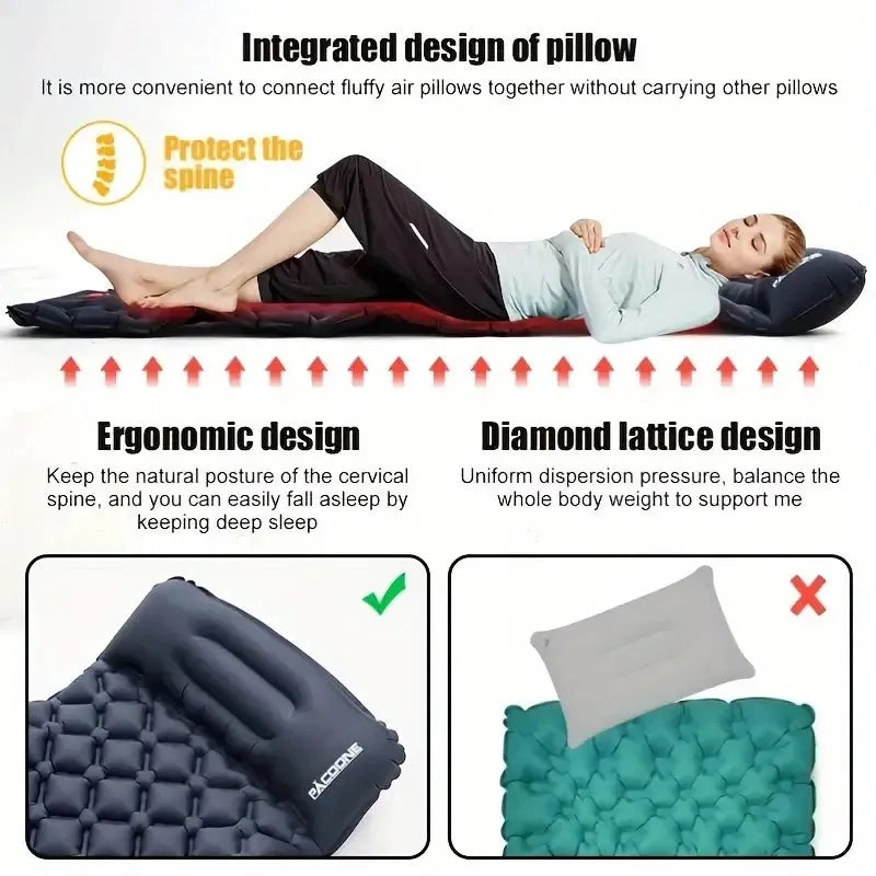 Camping Sleeping Pad with Built-in Inflator Pump ORANGE