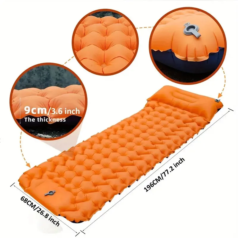 Camping Sleeping Pad with Built-in Inflator Pump ORANGE