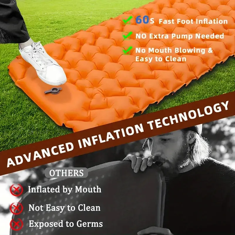 Camping Sleeping Pad with Built-in Inflator Pump ORANGE