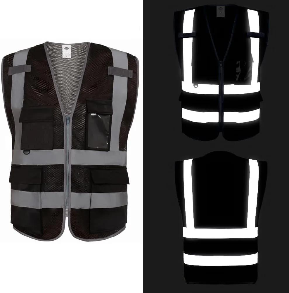 Dazonity High Visibility Mesh Safety Vest with Multi Pockets and Zipper, Fit for Men & Women, Work, Construction, Surveyor