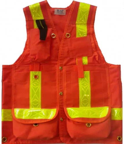Deluxe 14 Pocket Cruiser Vest- Orange Cotton with Reflective Striping and Radio Pocket