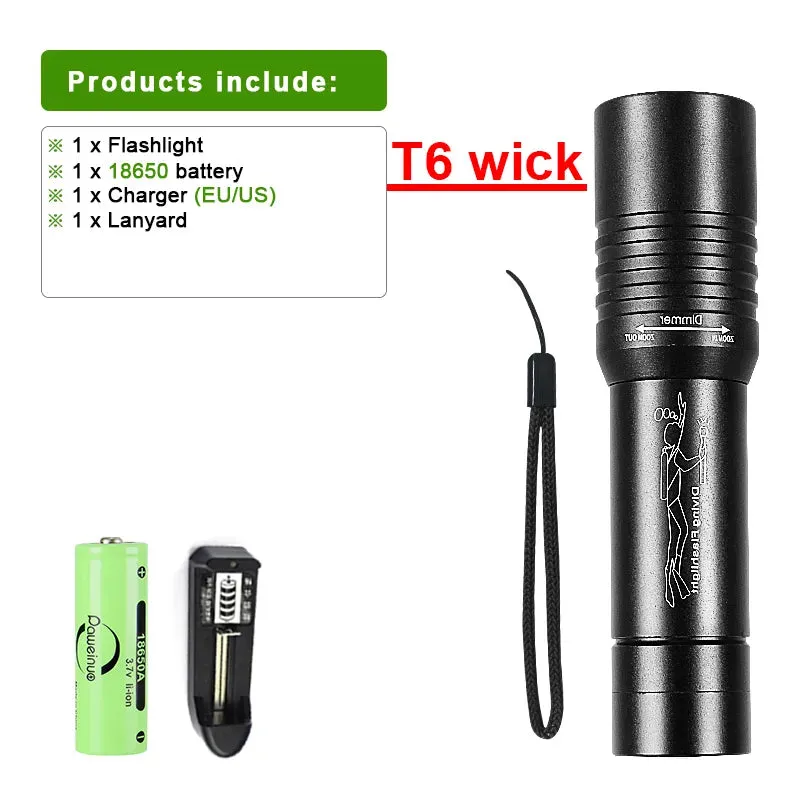 Diving 100M Underwater Lantern Led Rechargeable Portable Zoom Professional Underwater Lantern IP68 Waterproof Diving Flashlight