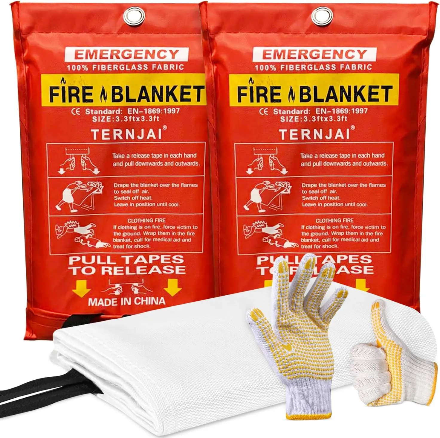 Emergency Fire Blanket For Home & Kitchen |40"x40" Fiberglass Supression Jacket with Safety Gloves- 2pk | Fire Retardant Protection |Fireproof Blanket for Office, Warehouse, Camping, Car & Fireplace