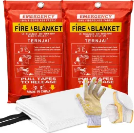 Emergency Fire Blanket For Home & Kitchen |40"x40" Fiberglass Supression Jacket with Safety Gloves- 2pk | Fire Retardant Protection |Fireproof Blanket for Office, Warehouse, Camping, Car & Fireplace