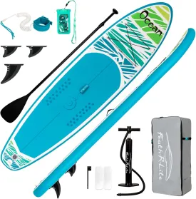FEATH-R-LITE Inflatable Paddle Board Stand Up Paddleboards for Adults SUP with Premium Accessories Pump, Adjustable Paddle, Leash, Three Fins, Backpack