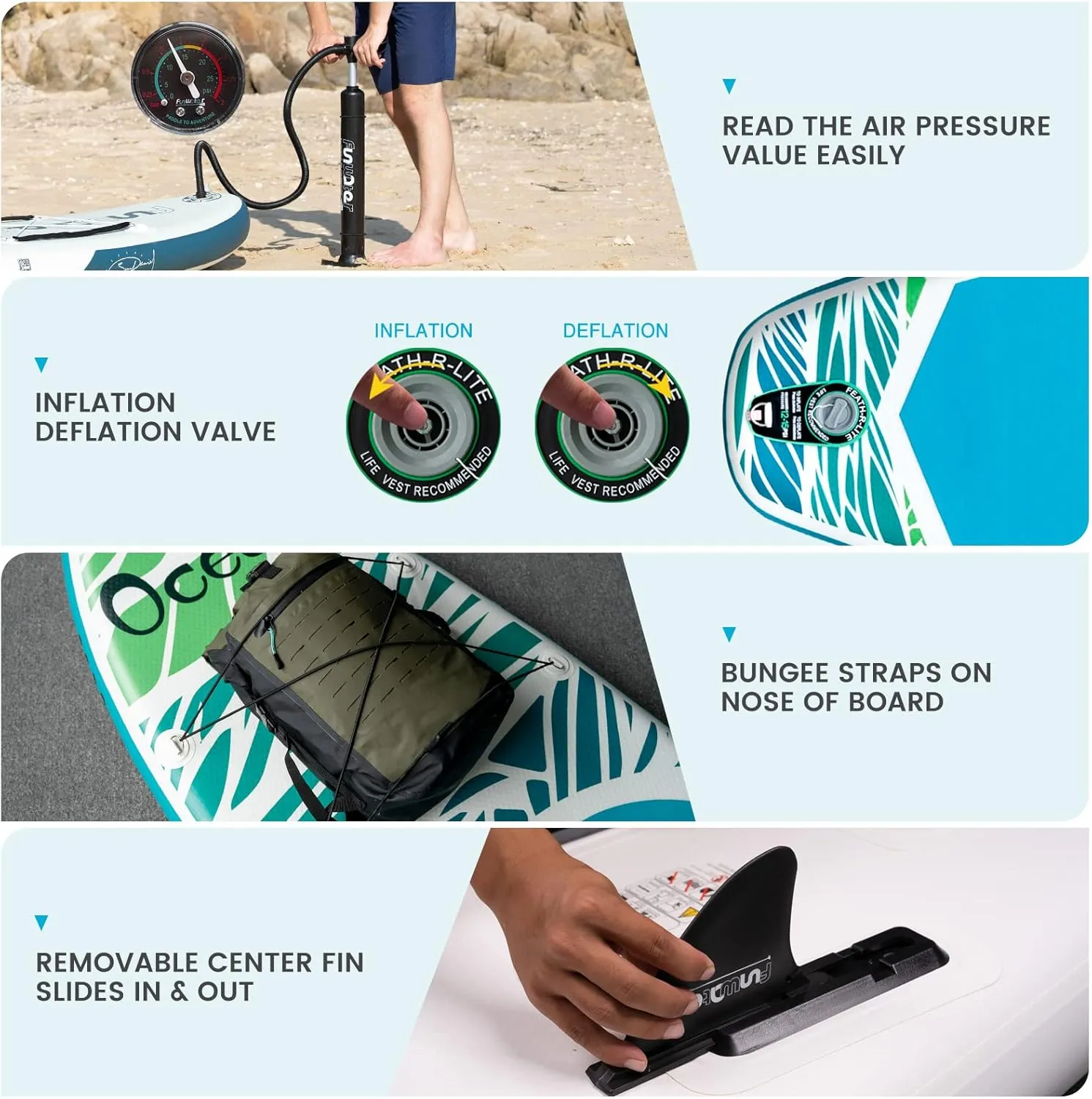 FEATH-R-LITE Inflatable Paddle Board Stand Up Paddleboards for Adults SUP with Premium Accessories Pump, Adjustable Paddle, Leash, Three Fins, Backpack