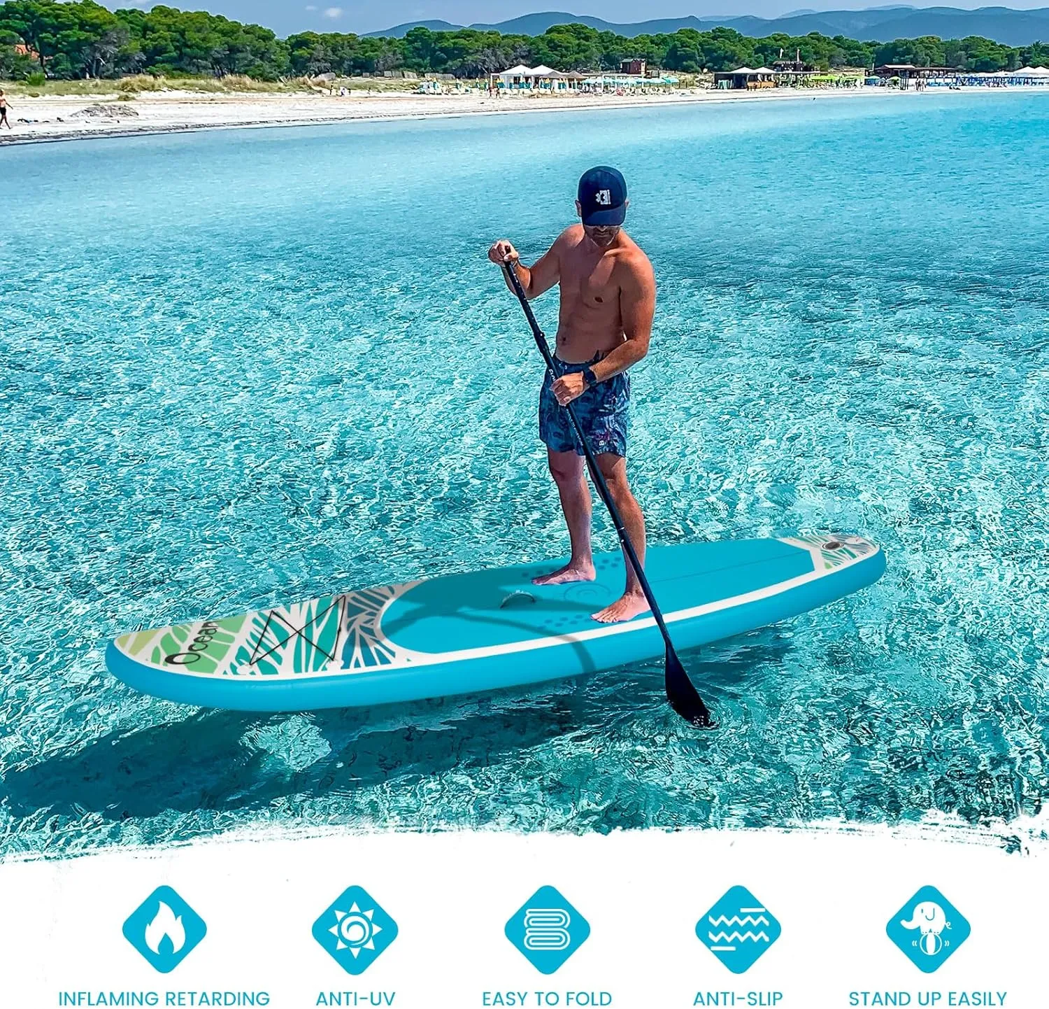 FEATH-R-LITE Inflatable Paddle Board Stand Up Paddleboards for Adults SUP with Premium Accessories Pump, Adjustable Paddle, Leash, Three Fins, Backpack