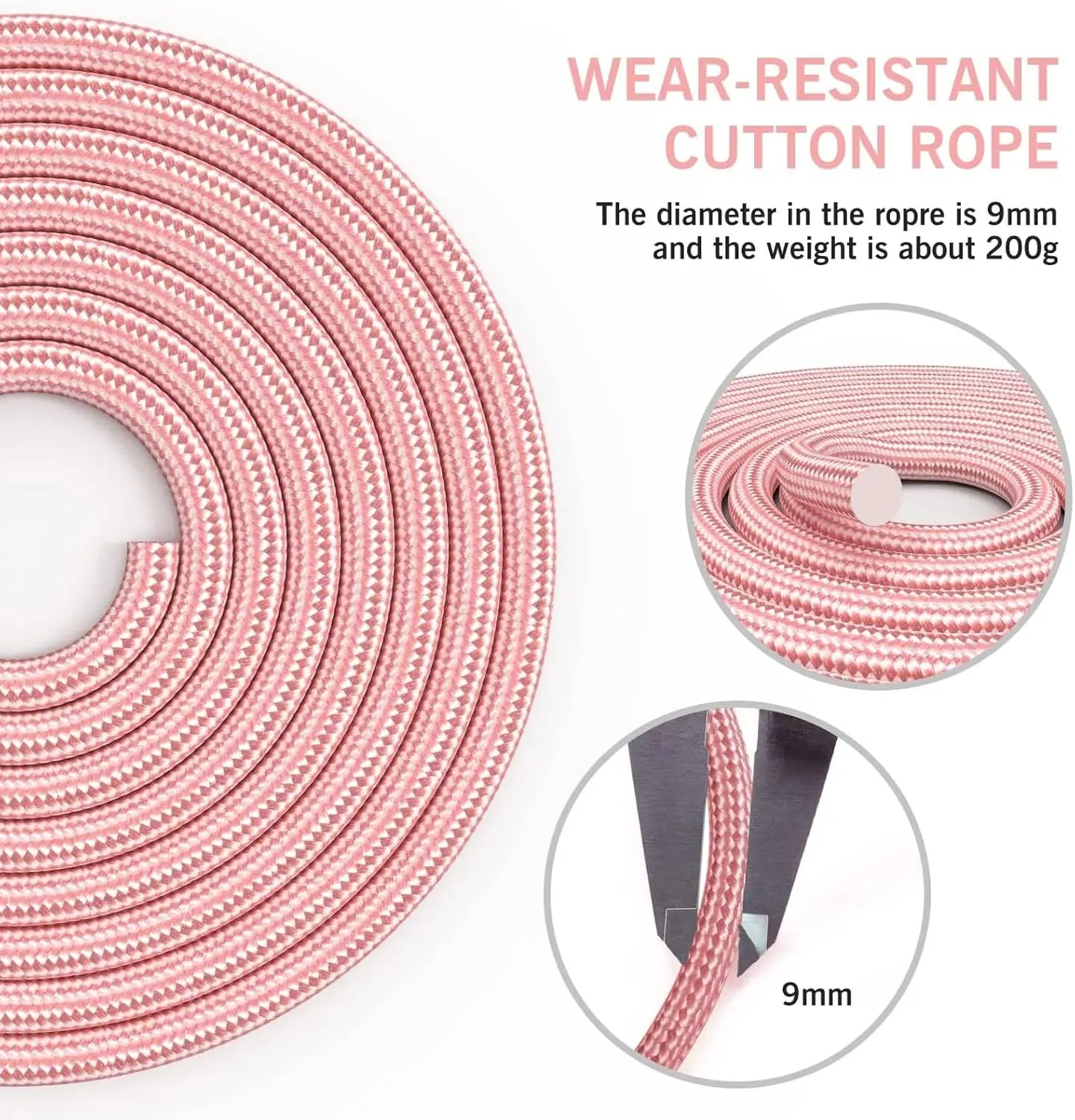 FITMYFAVO Jump Rope Cotton Adjustable Skipping Weighted jumprope for WomenAdult and Children Athletic Fitness Exercise Jumping Rope (Pink)
