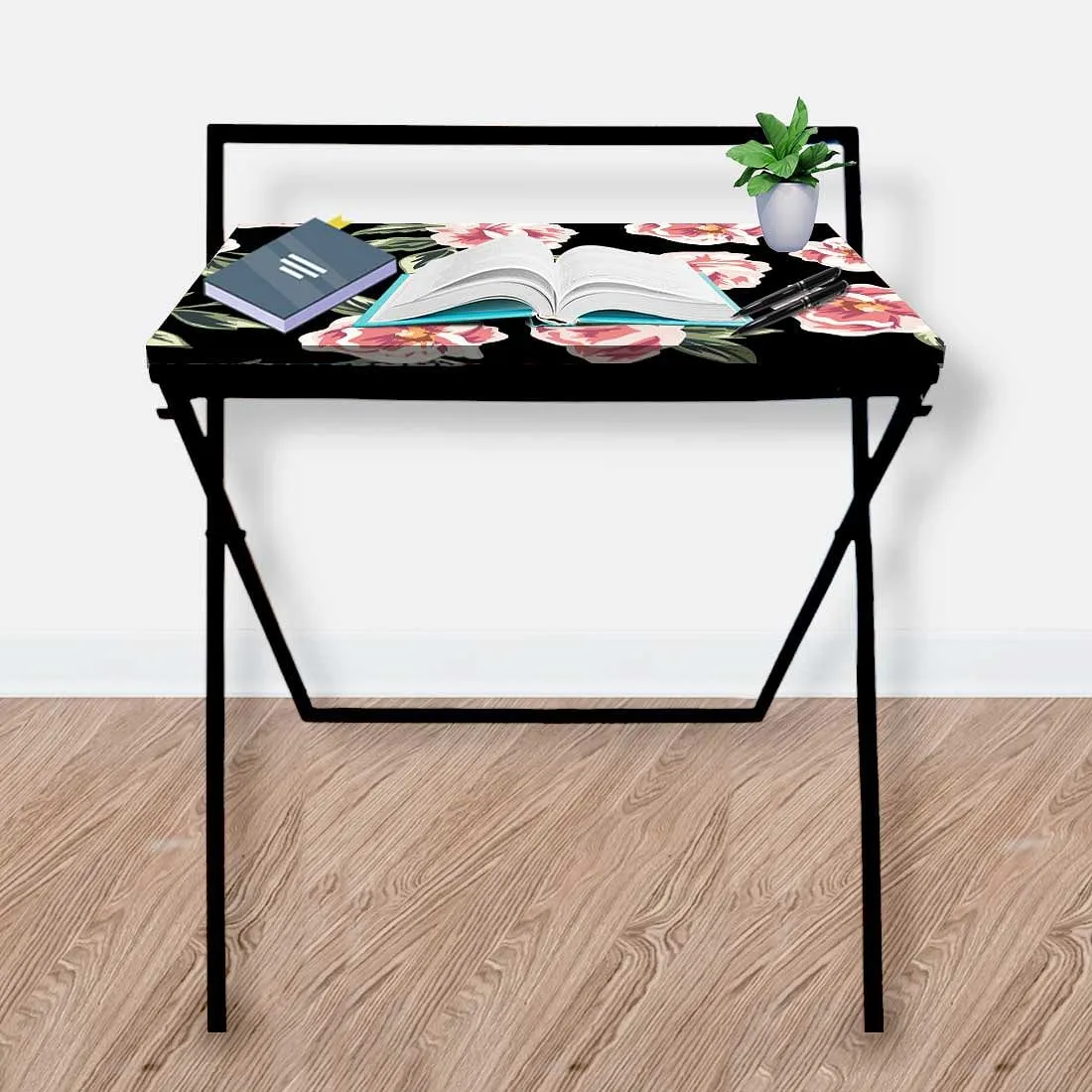 Foldable WFH Desk Study Table for Adults Students-Black Floral