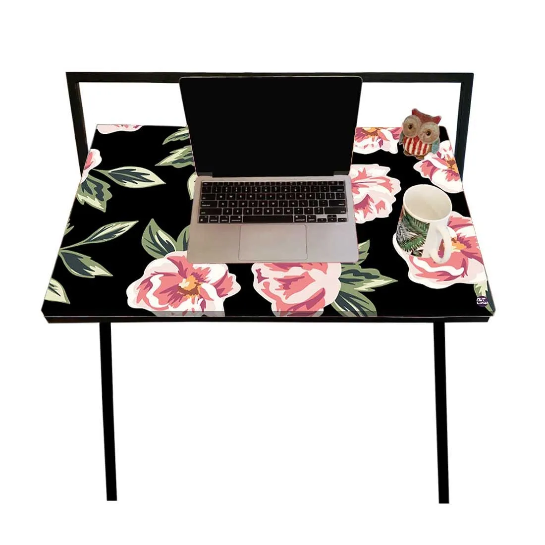 Foldable WFH Desk Study Table for Adults Students-Black Floral