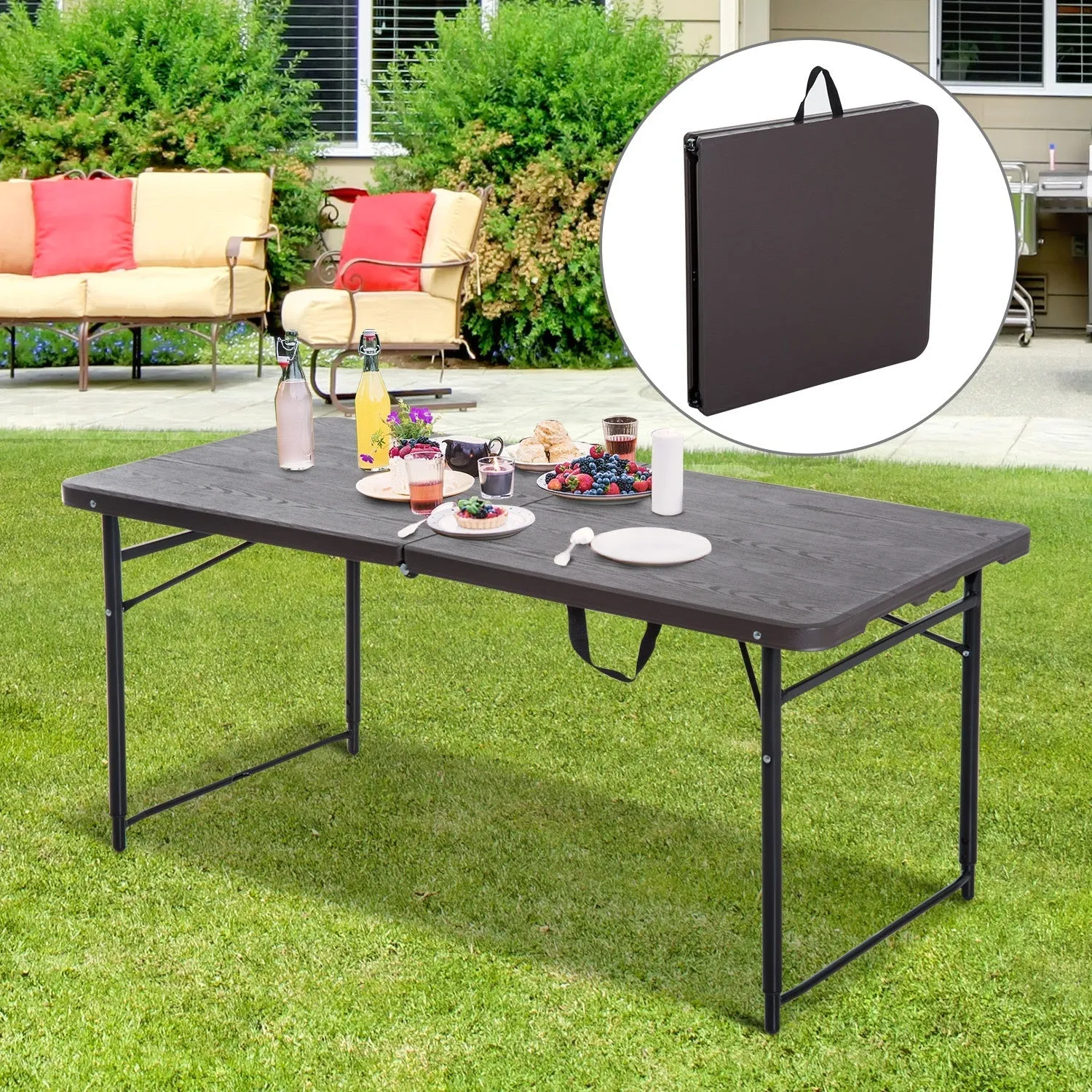Folding Lightweight Picnic Table - Brown