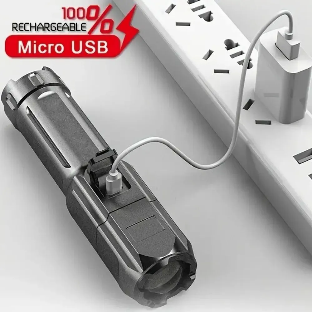 High Brightness LED Flashlight With USB Charging  Zoom Outdoor Waterproof Fishing Adventure100000 Lumens Tactical Flashlight