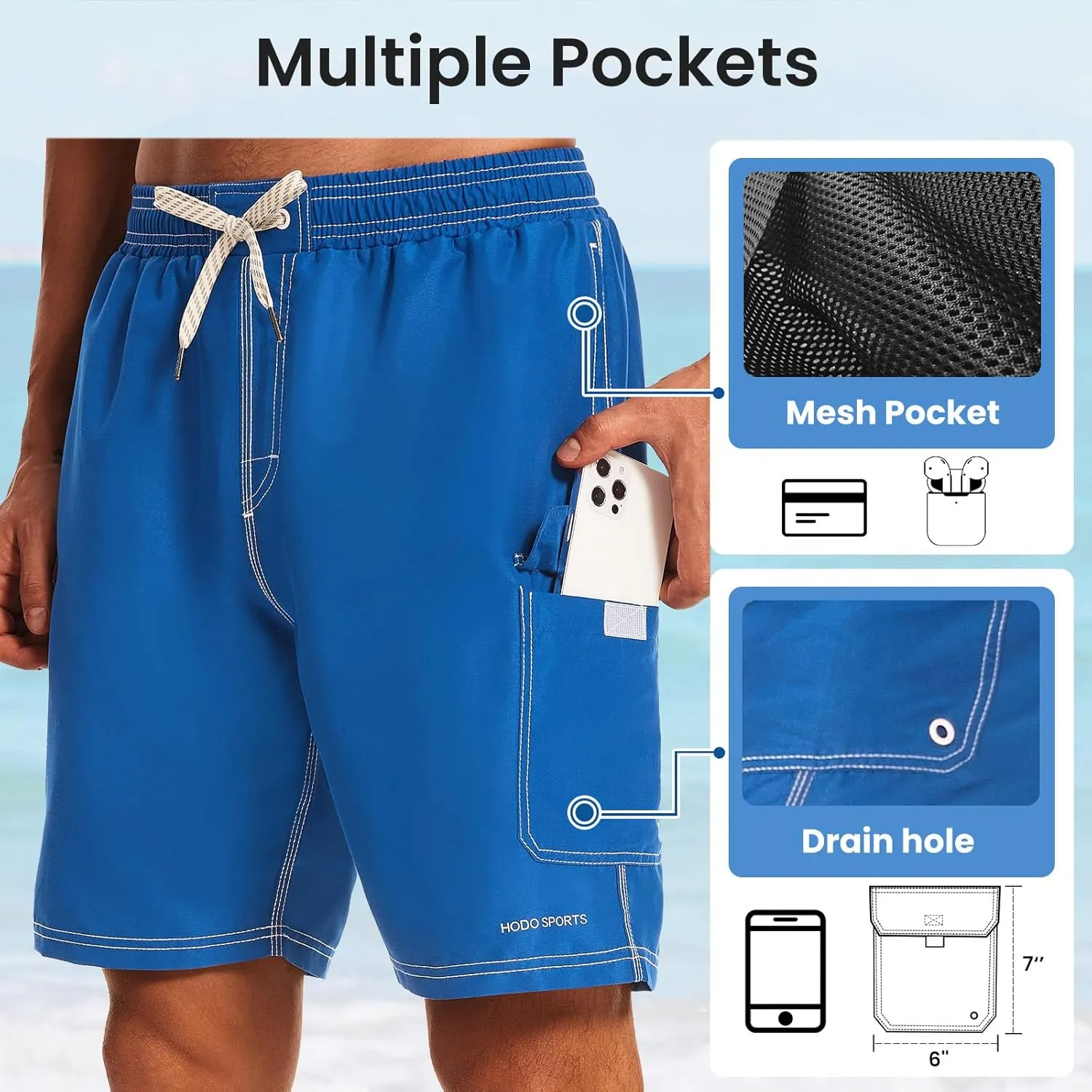 HODOSPORTS Mens Swim Trunks with Compression Liner 9 inch Bathing Suit Quick-Dry Swim Shorts Cargo Pockets S-4XL