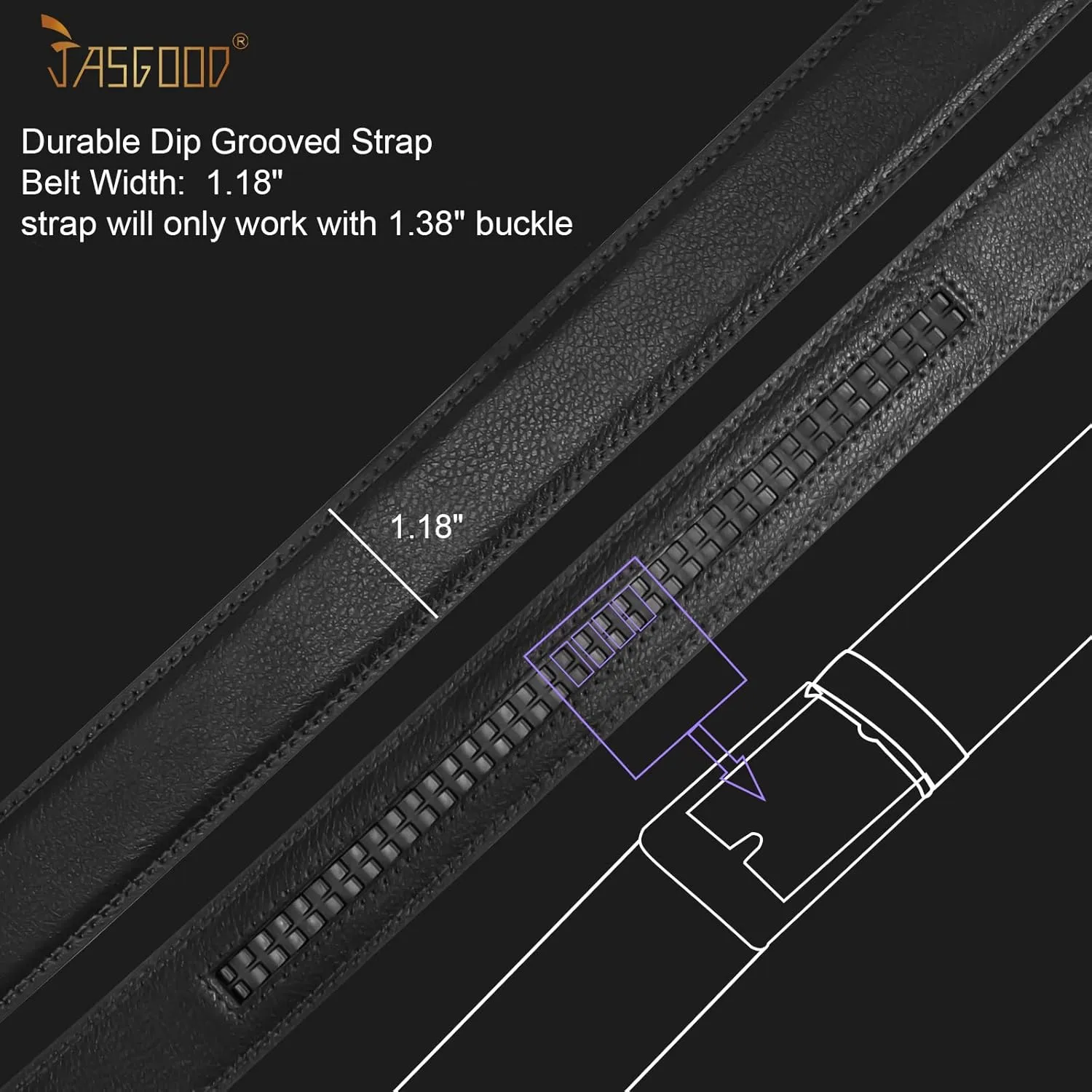 JASGOOD Ratchet Belt Replacement Strap 1 1/8", Leather Belt Strap for 35MM Slide Click Buckle