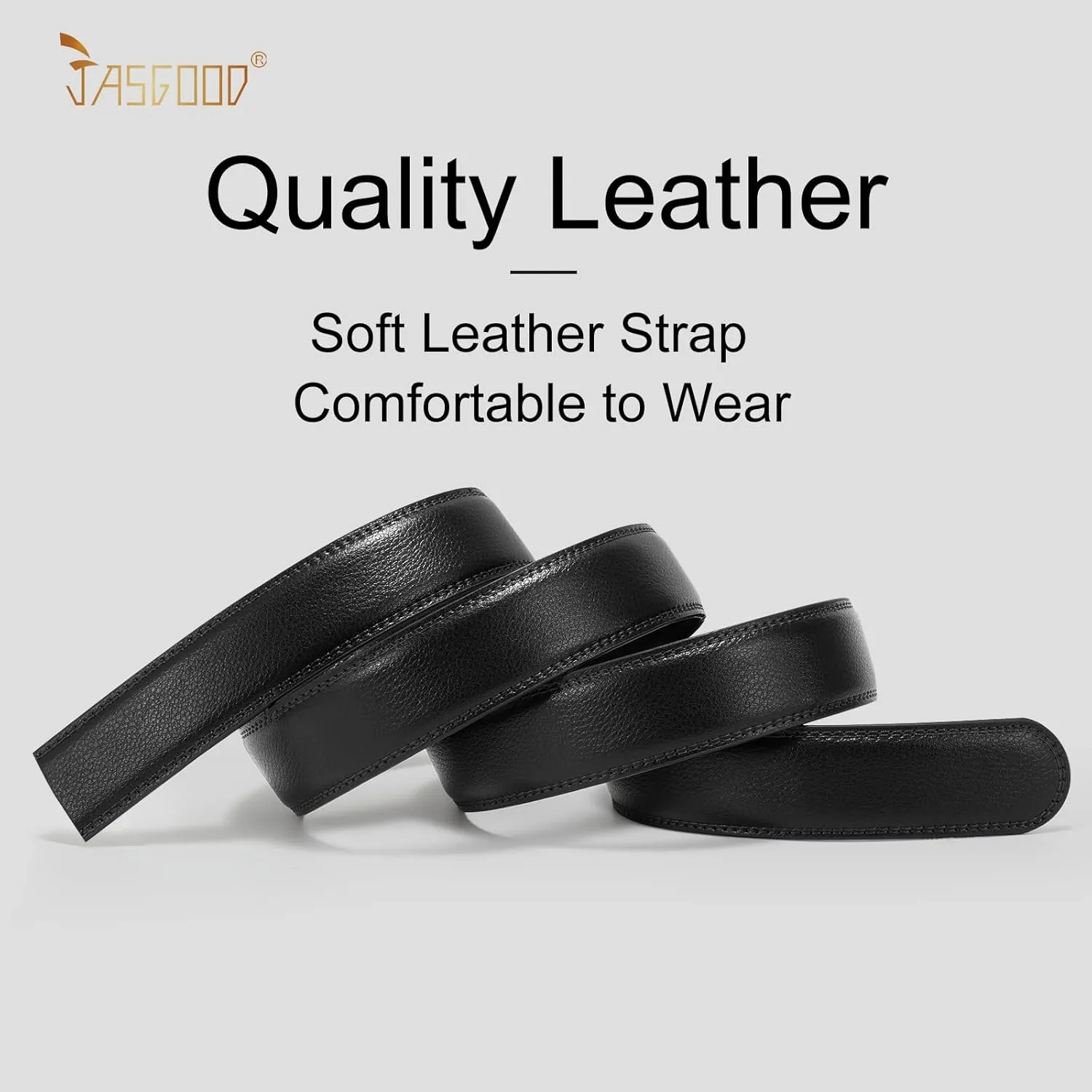JASGOOD Ratchet Belt Replacement Strap 1 1/8", Leather Belt Strap for 35MM Slide Click Buckle