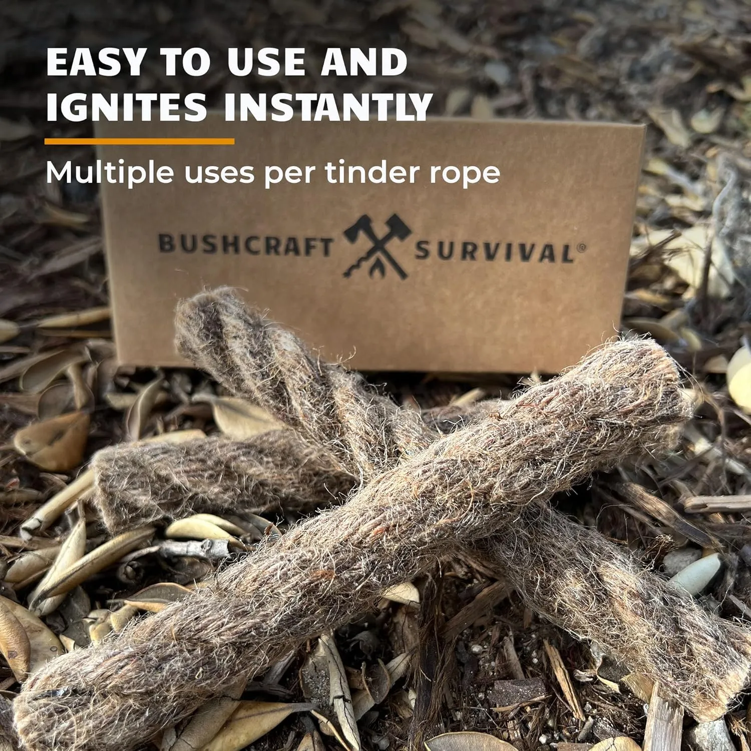 Jumbo Tinder Fire Starter Rope | 3 Pack Extra Large Natural Waterproof Kindling for Campfires | Wax Infused Cords for Camping, Hiking & Backpacking | Bushcraft Survival Tools