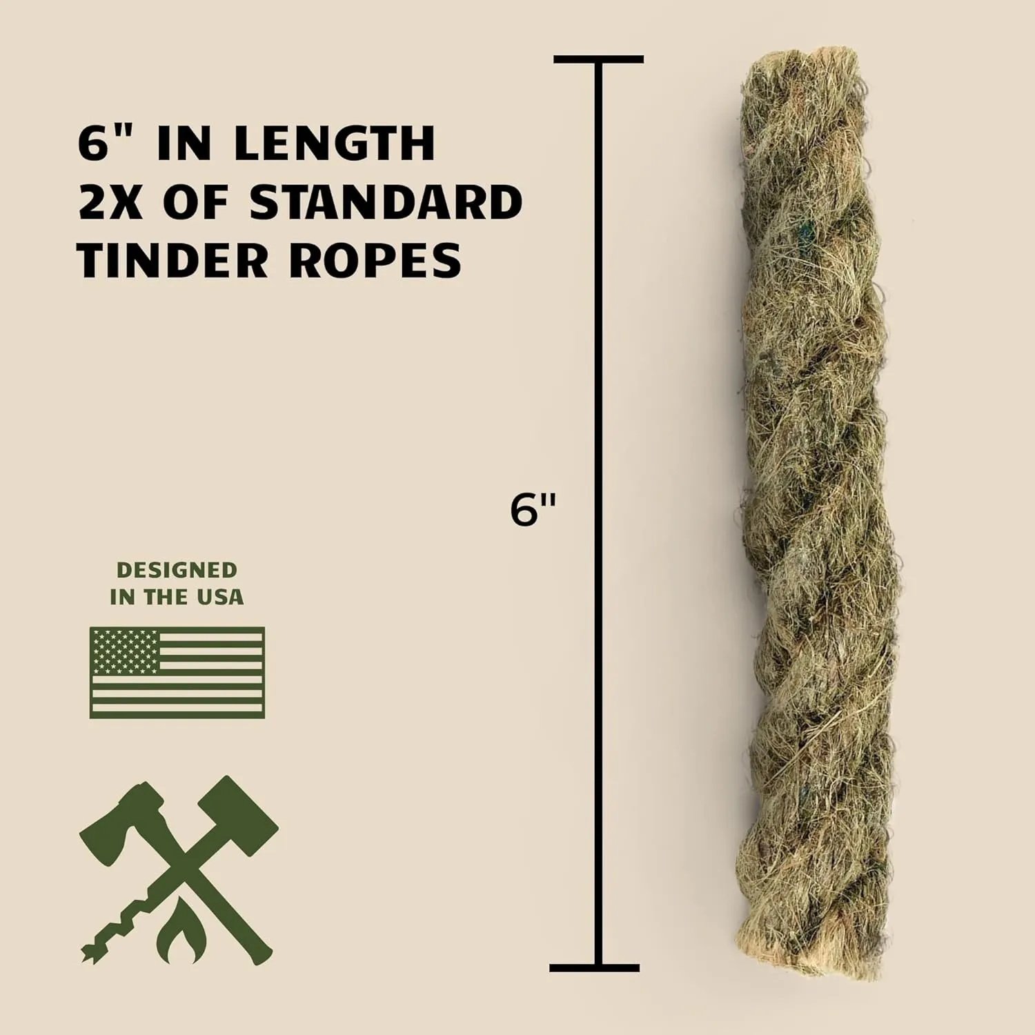 Jumbo Tinder Fire Starter Rope | 3 Pack Extra Large Natural Waterproof Kindling for Campfires | Wax Infused Cords for Camping, Hiking & Backpacking | Bushcraft Survival Tools