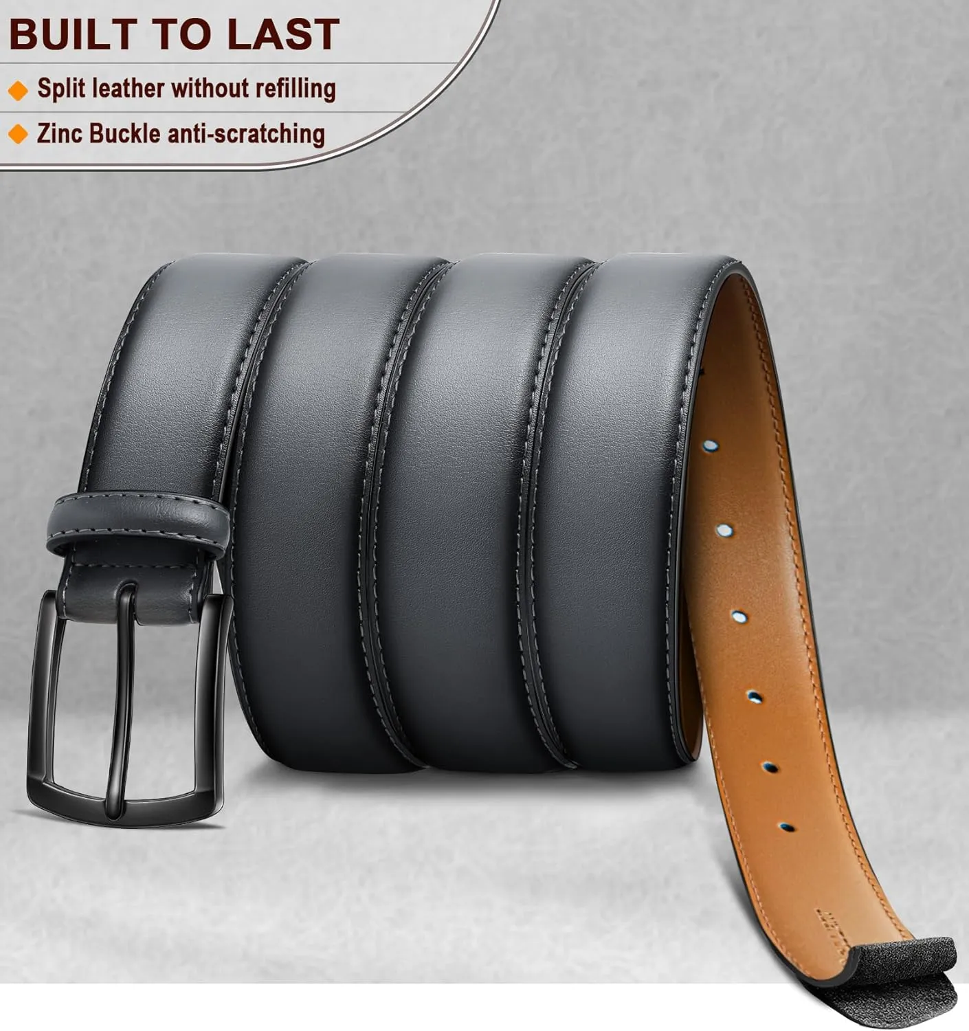 KEMISANT Men Belt 2Pack  Genuine Leather Belt for Men Dress Casual Golf Jeans 1 3/8"