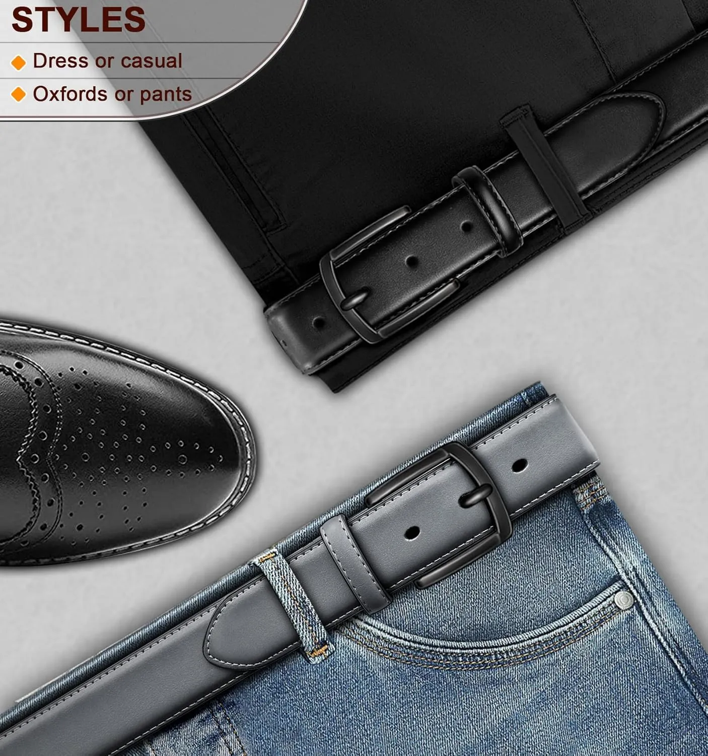 KEMISANT Men Belt 2Pack  Genuine Leather Belt for Men Dress Casual Golf Jeans 1 3/8"