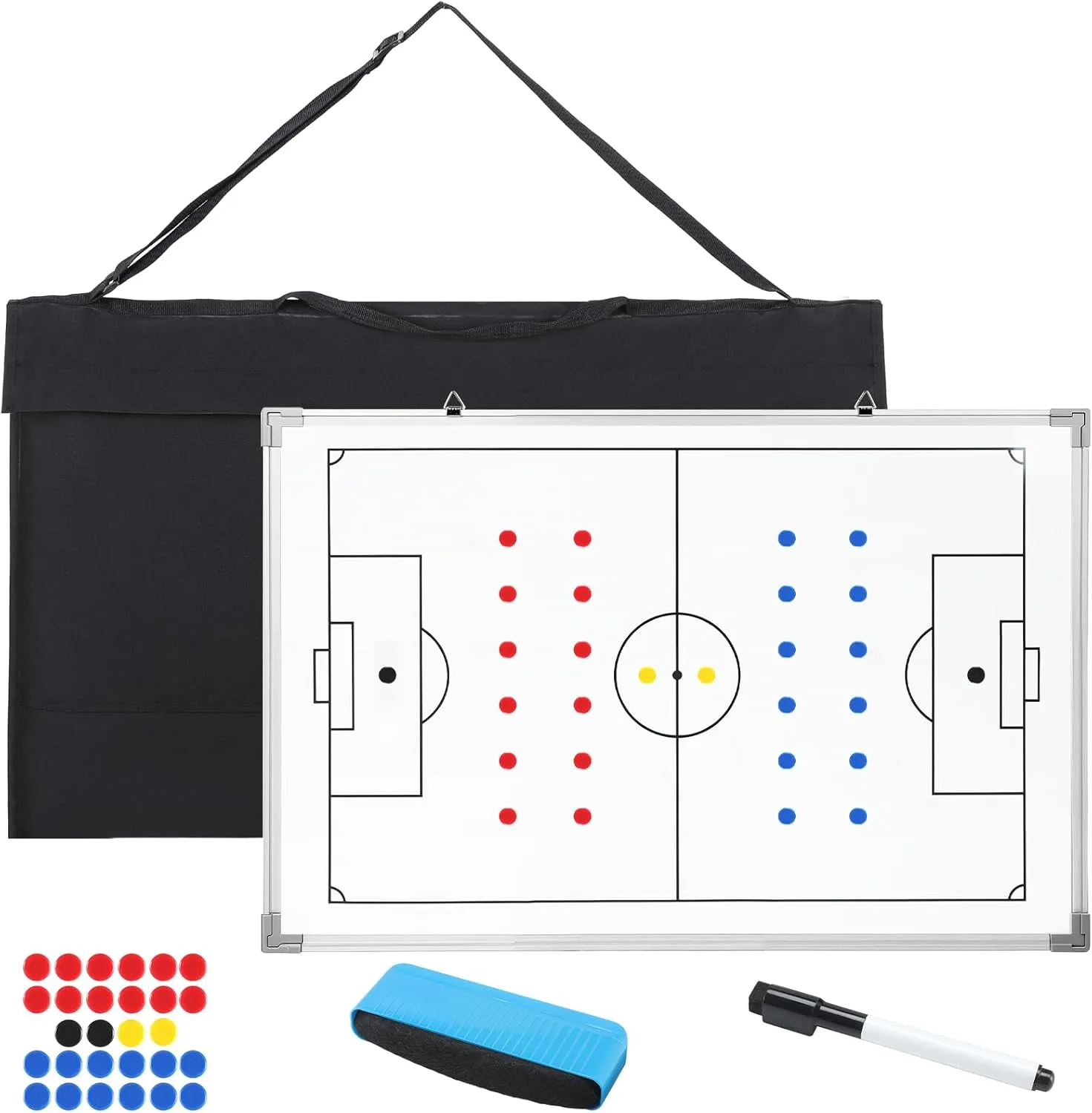 Lincia 35in x 24in Double Sided Sports Coaching Whiteboard Large Dry Erase Board Equipped with Magnetic Markers, Pen & Eraser with Carry Bag Soccer Football Tactical Presentation Clipboard