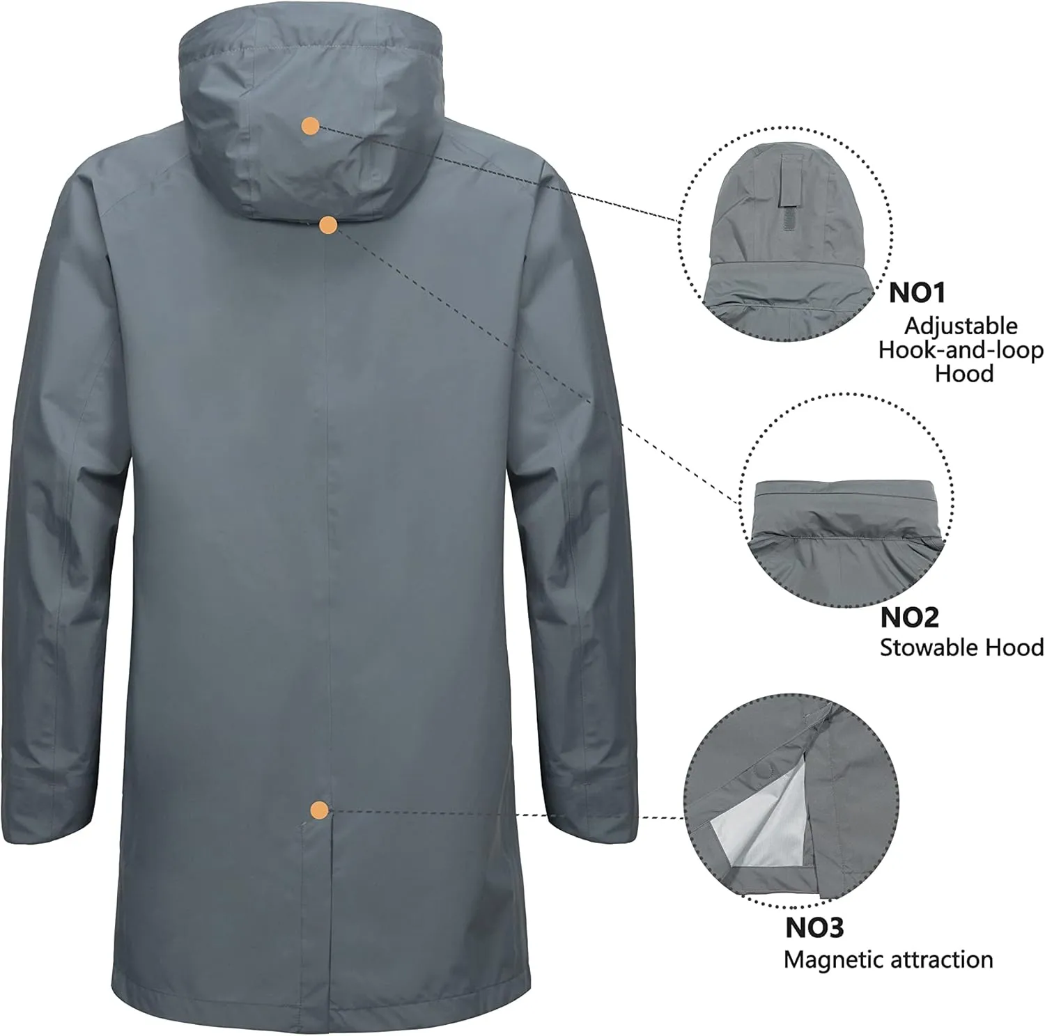 Little Donkey Andy Men's Waterproof Rain Jacket Outdoor Lightweight Mountain Windbreaker Long Coat for Hiking Golf Travel