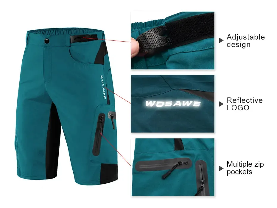 Men Padded Baggy Cycling Shorts Reflective MTB Mountain Bike Bicycle Riding Trousers Water Resistant Loose Fit Shorts