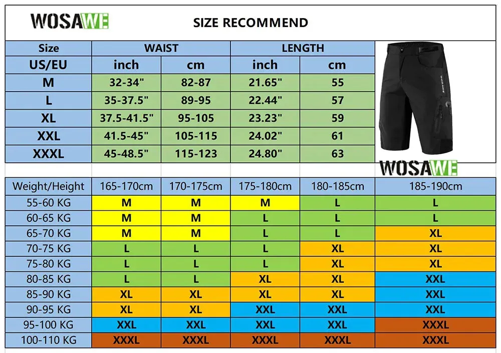 Men Padded Baggy Cycling Shorts Reflective MTB Mountain Bike Bicycle Riding Trousers Water Resistant Loose Fit Shorts