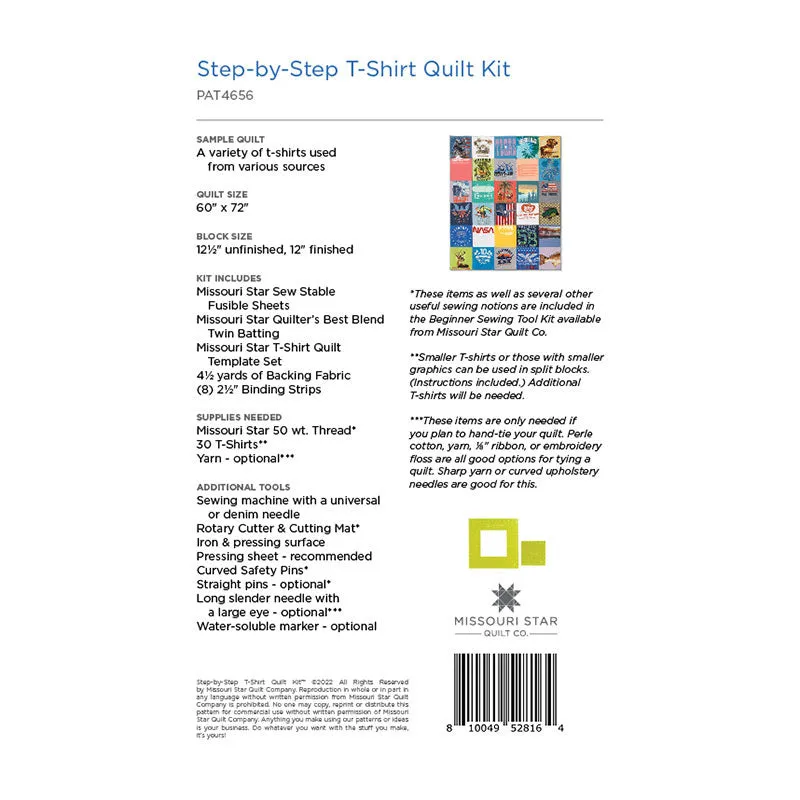 Missouri Star Step-By-Step Tshirt Quilt Kit - Gray