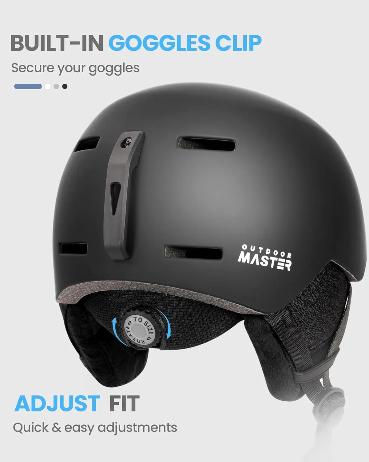 OutdoorMaster Kudu Ski Helmet, Snowboard Helmet for Men & Women - Adjustable Fit, Durable PC Shell & Shock-Absorbing EPS Core - Snow Sport Helmet for Adults & Youth