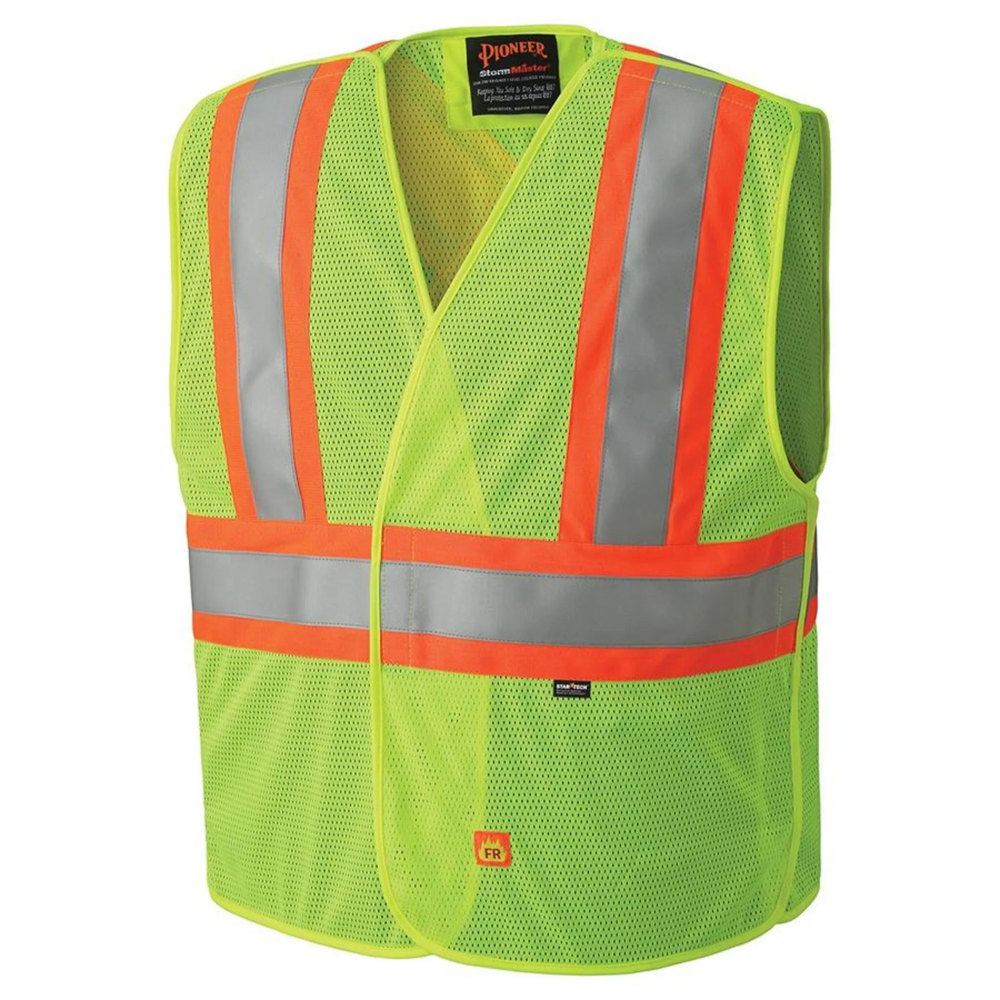 Pioneer Men's Hi Vis Work Vest - CSA Certified, Flame Resistant Fabric, Poly/Mesh Construction, Reflective Tape, Durable Safety Gear | Sizes S-5XL