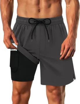 Sarfel Mens Swim Trunks with Compression Liner Mens Bathing Suit 7 Inch Inseam Quick Drying Men's Board Shorts Men's Swimwear