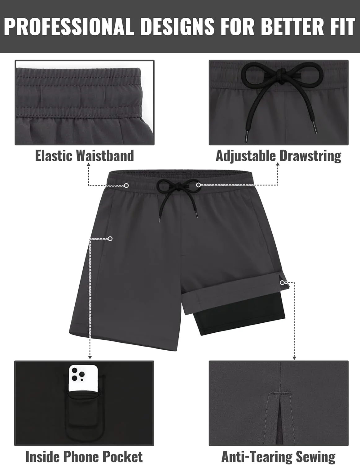 Sarfel Mens Swim Trunks with Compression Liner Mens Bathing Suit 7 Inch Inseam Quick Drying Men's Board Shorts Men's Swimwear