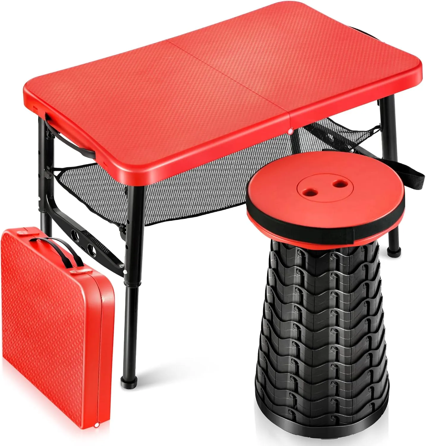 Small Folding Camp & Beach Table, Height Adjustable Portable, Perfect for RV, Picnic, Lap, Bed Trays (Red)