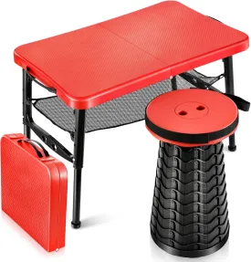 Small Folding Camp & Beach Table, Height Adjustable Portable, Perfect for RV, Picnic, Lap, Bed Trays (Red)