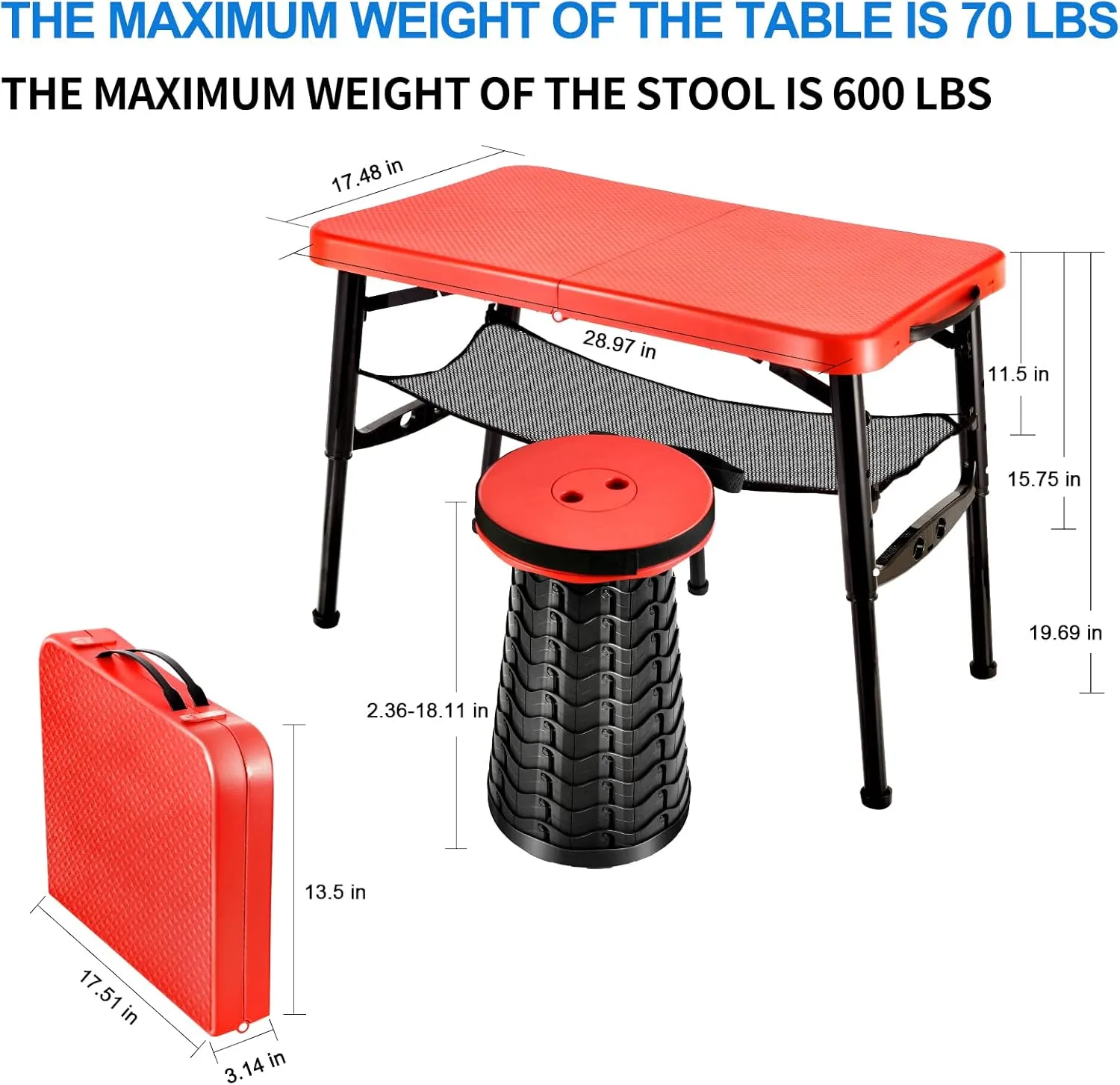 Small Folding Camp & Beach Table, Height Adjustable Portable, Perfect for RV, Picnic, Lap, Bed Trays (Red)