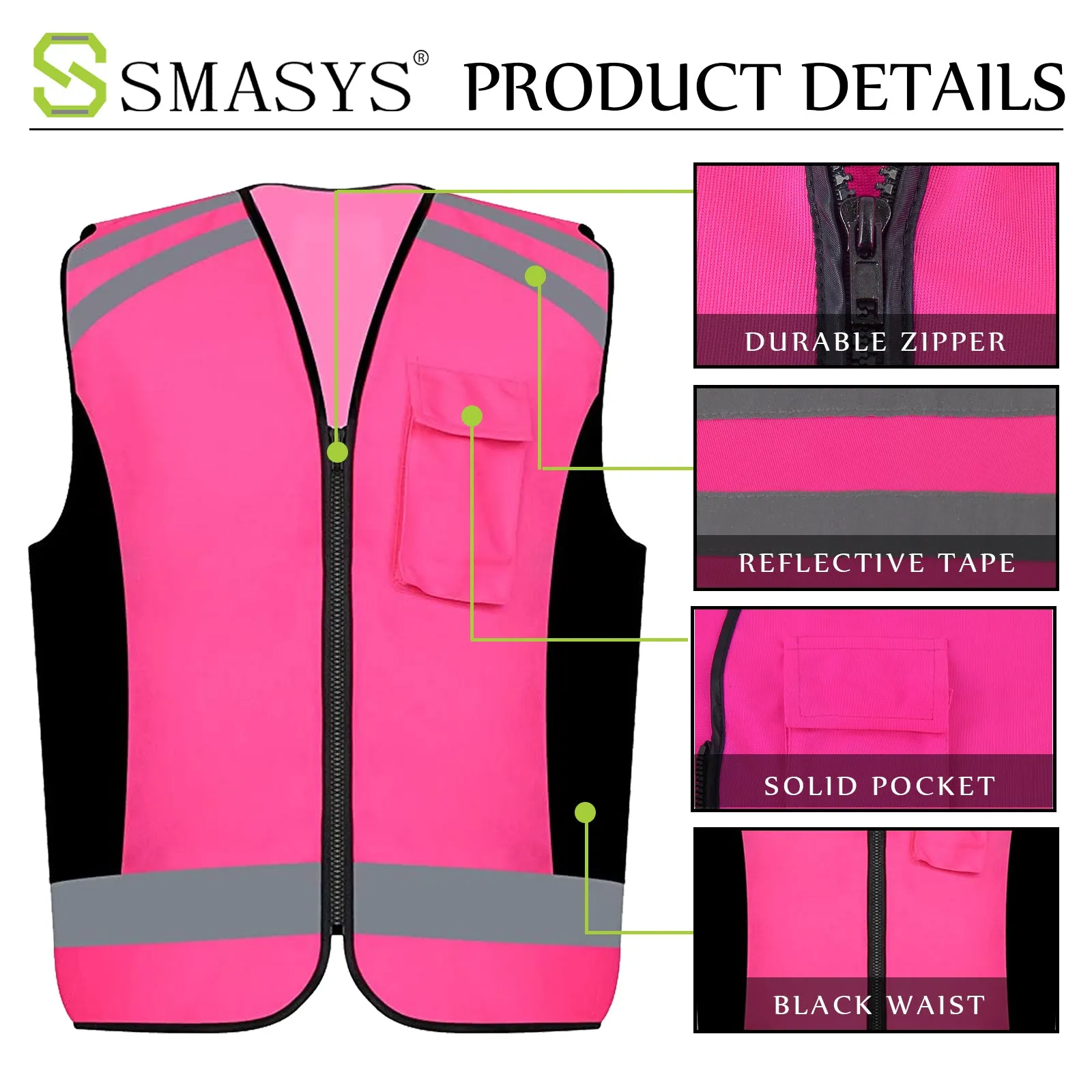 SMASYS High Visibility Safety Reflective Vest for Women