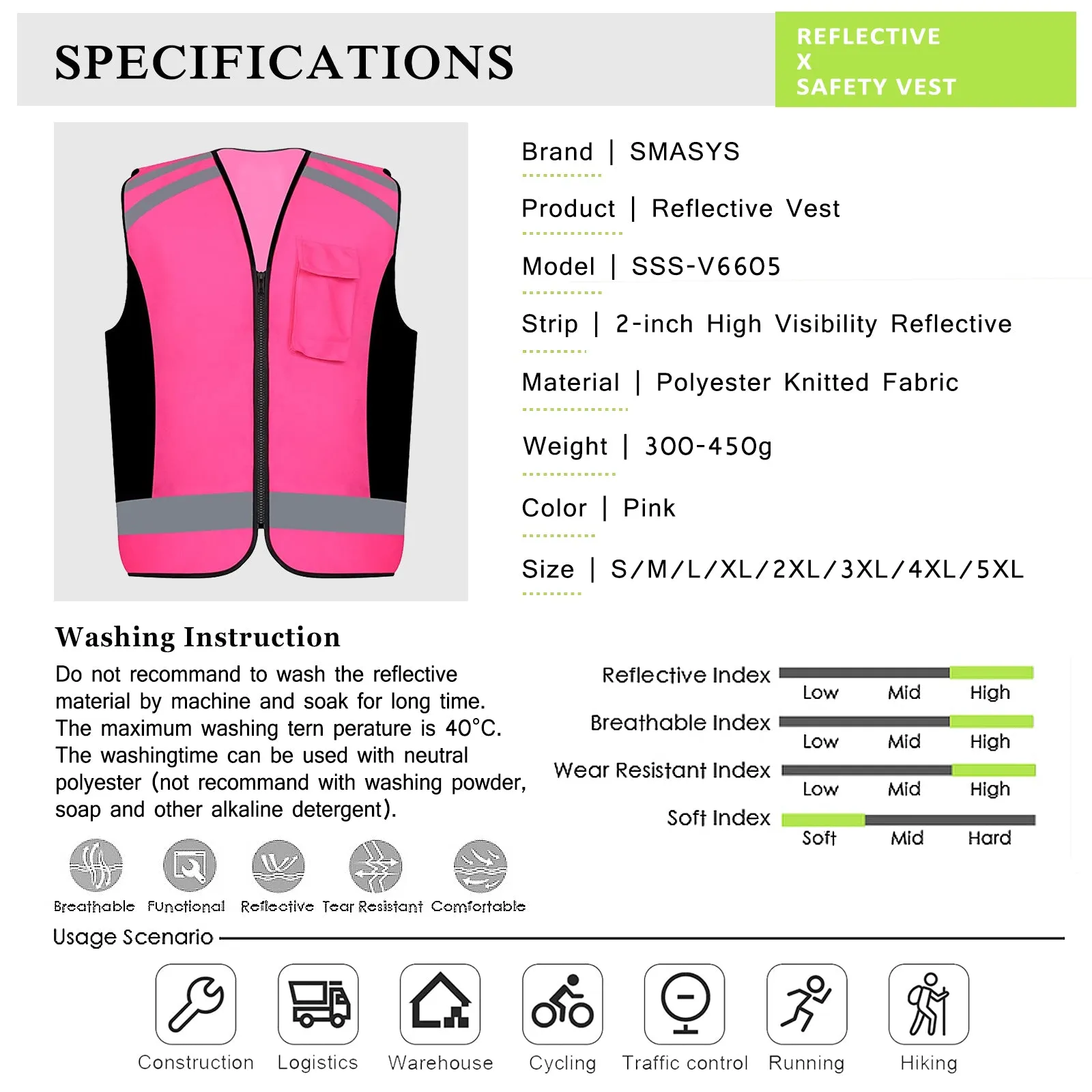 SMASYS High Visibility Safety Reflective Vest for Women