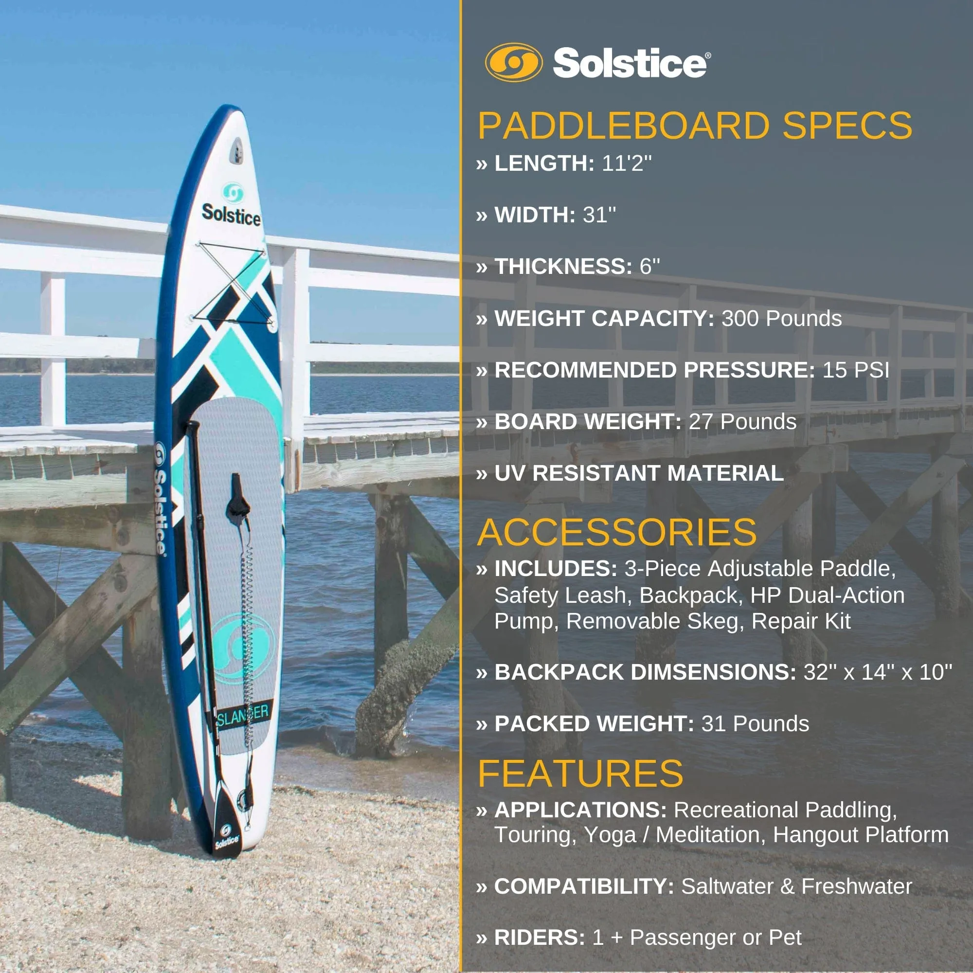 Solstice 11'2" Islander Inflatable Paddleboard SUP