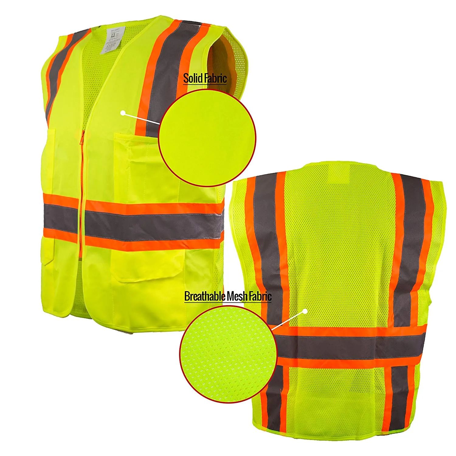 SRUS9811,9812, 9813 Class 2 Two Tone High Visibility Safety Vest- SRUSS9811&SRUSS9812 (Orange, Lime)