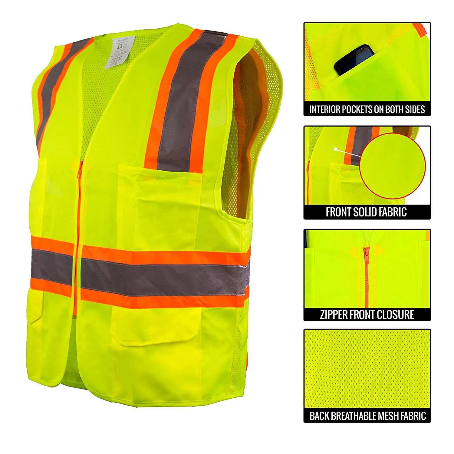 SRUS9811,9812, 9813 Class 2 Two Tone High Visibility Safety Vest- SRUSS9811&SRUSS9812 (Orange, Lime)