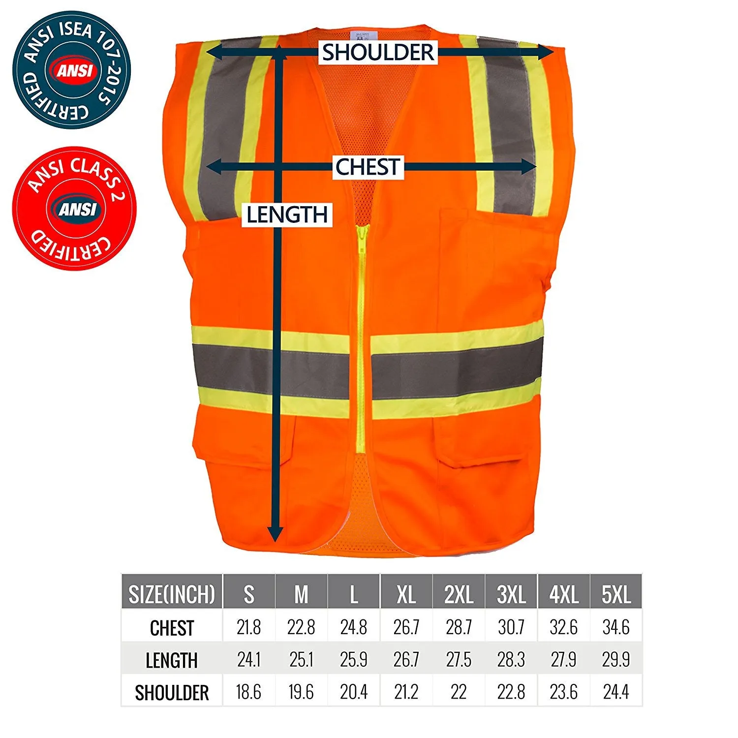 SRUS9811,9812, 9813 Class 2 Two Tone High Visibility Safety Vest- SRUSS9811&SRUSS9812 (Orange, Lime)